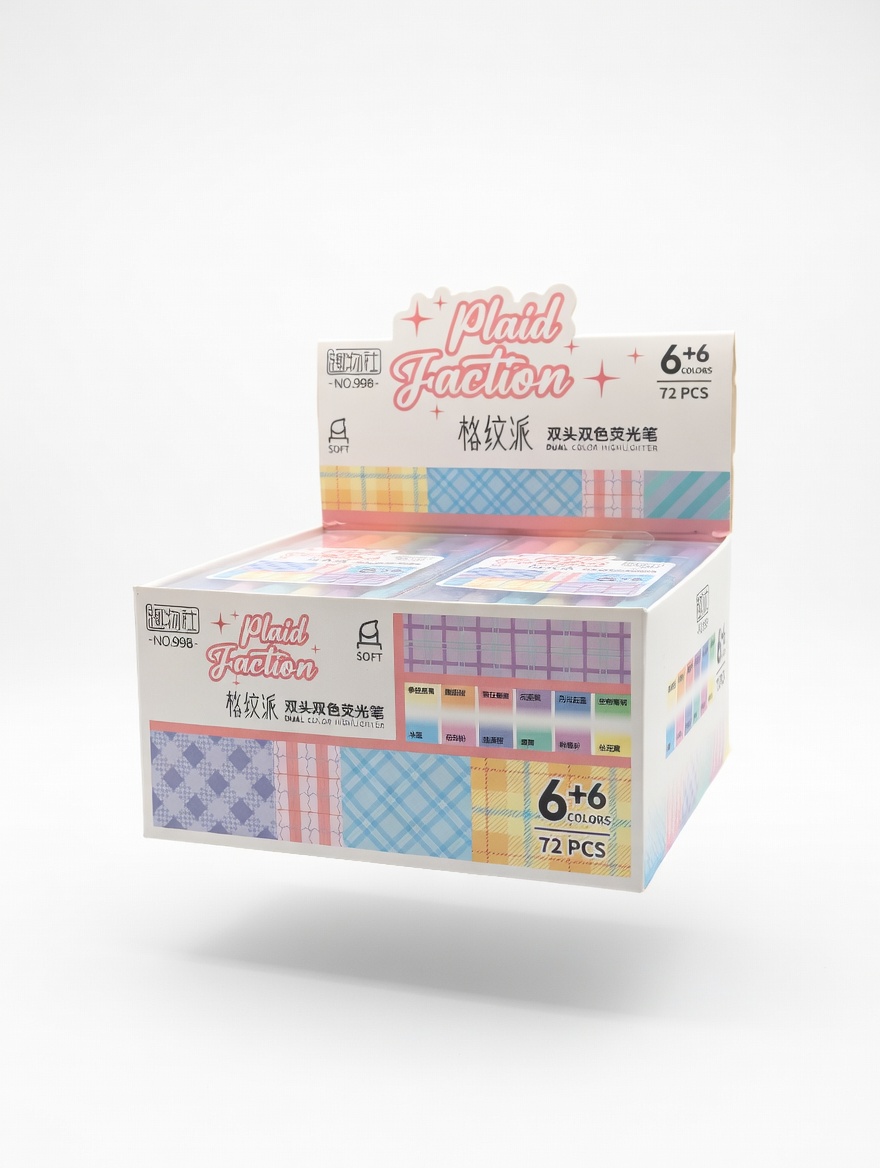 Surligneurs Double Pointe Plaid Faction – 12 Couleurs (6+6)