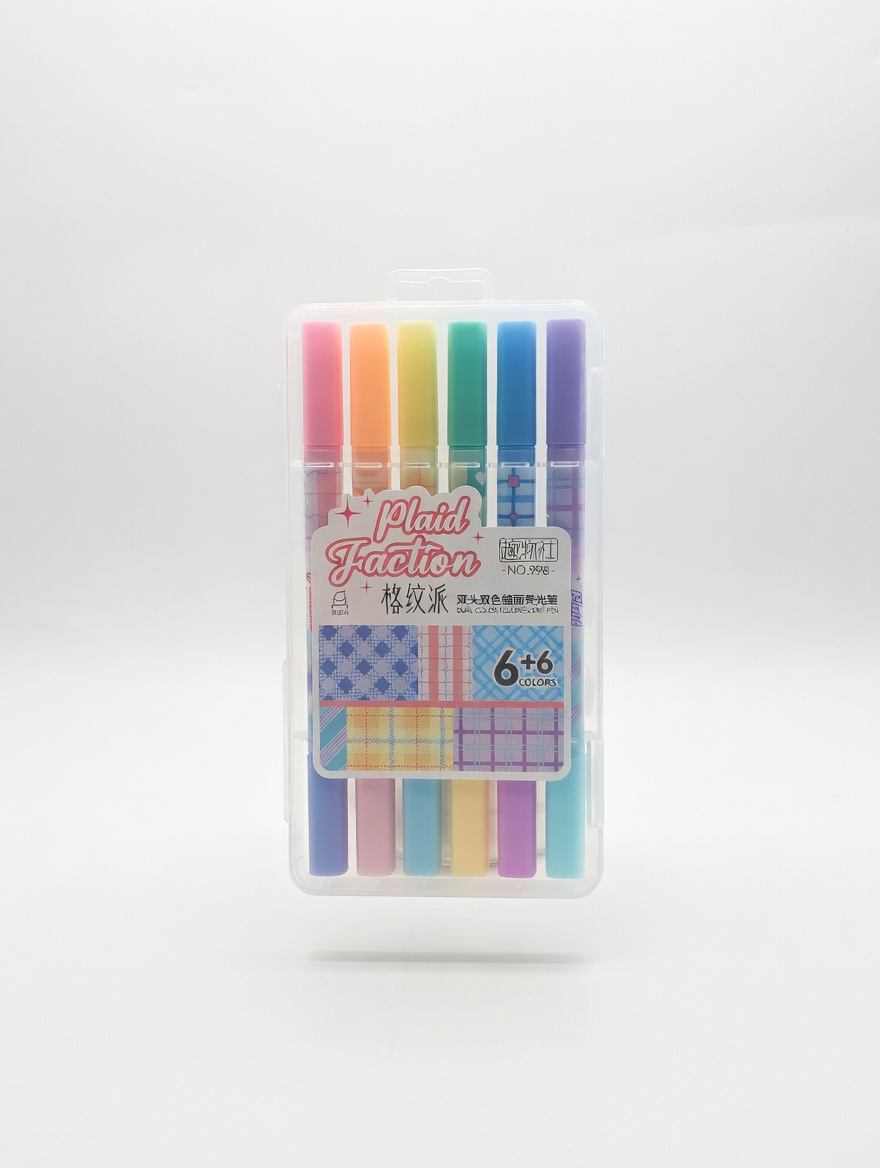 Surligneurs Double Pointe Plaid Faction – 12 Couleurs (6+6)