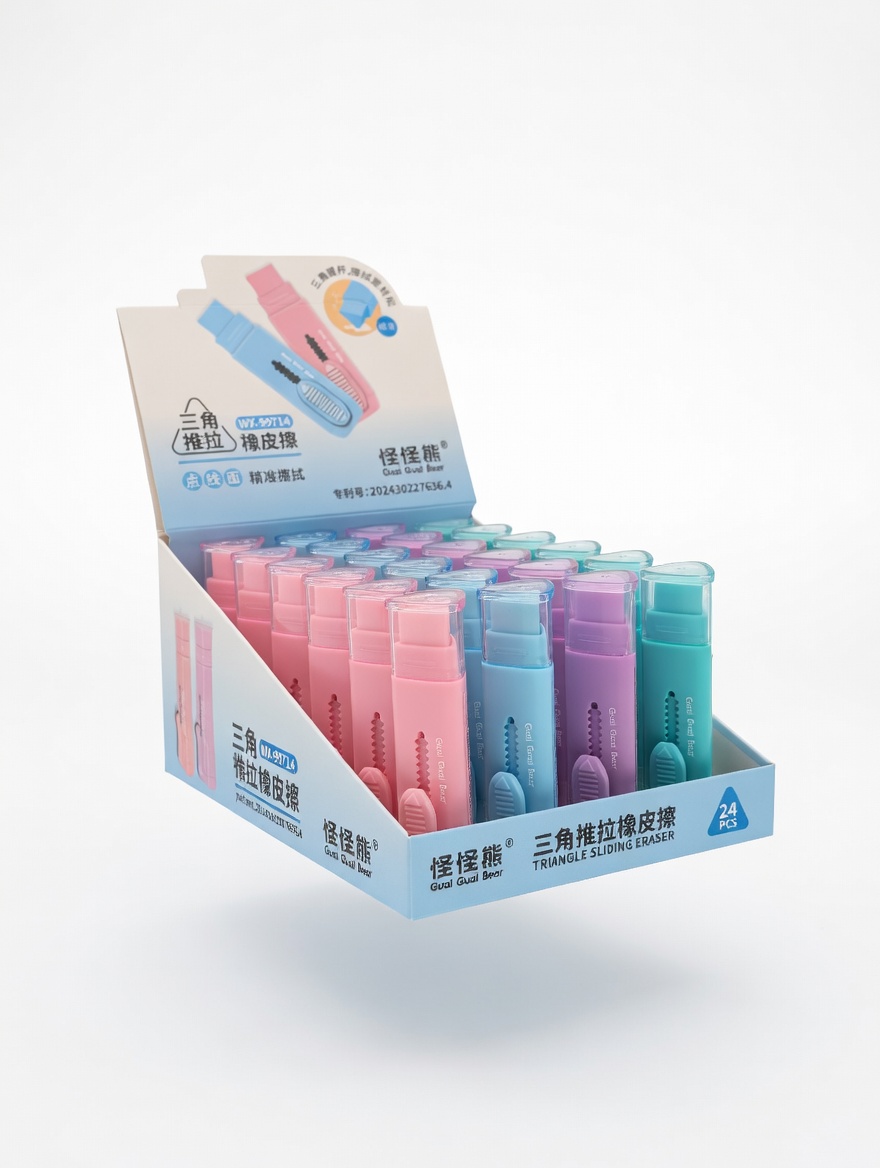 Gomme Rétractable Triangle – Couleurs Pastel Assorties