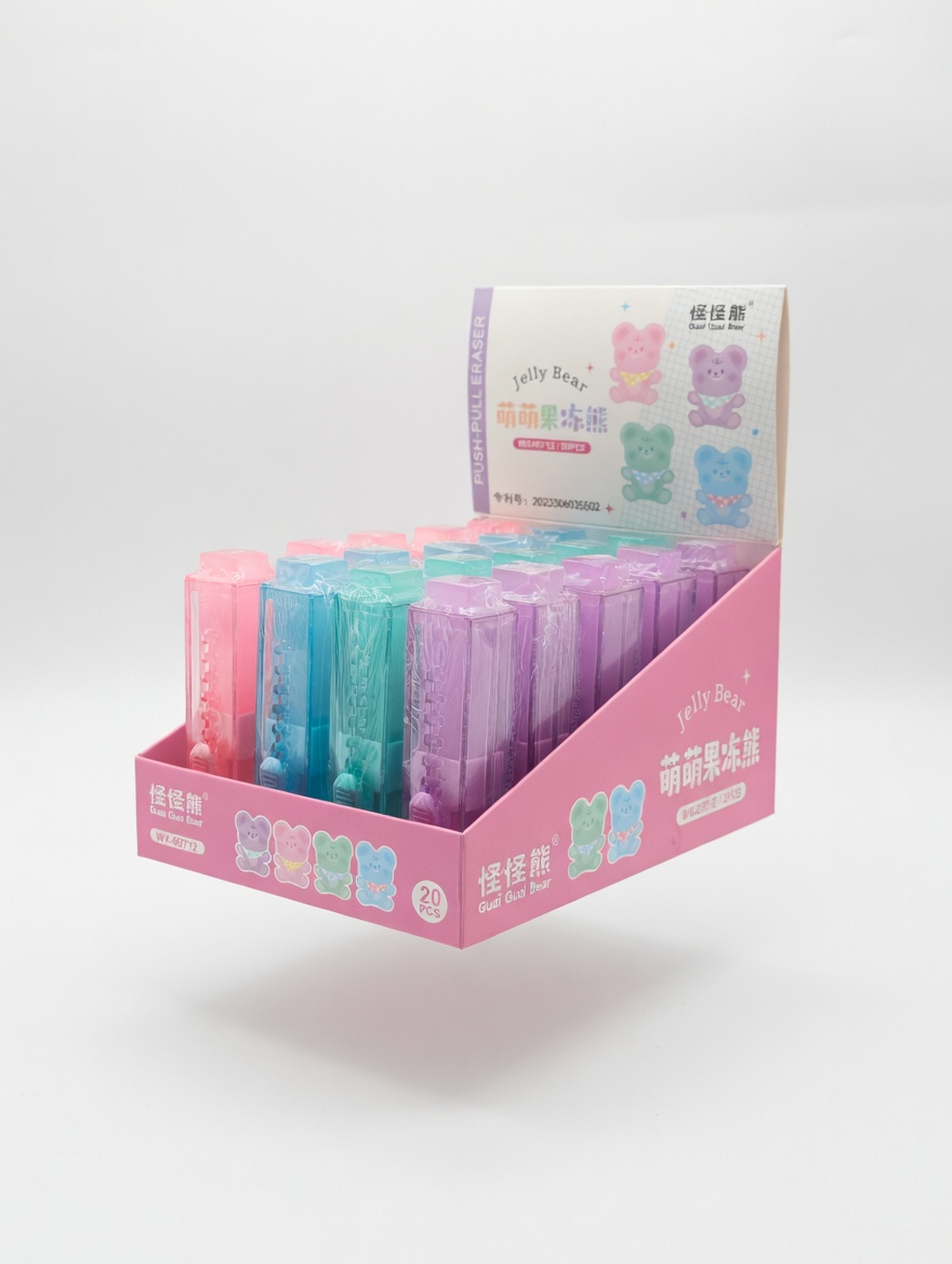 Gomme Rétractable Transparente Jelly Bear – Couleurs Pastel Variées