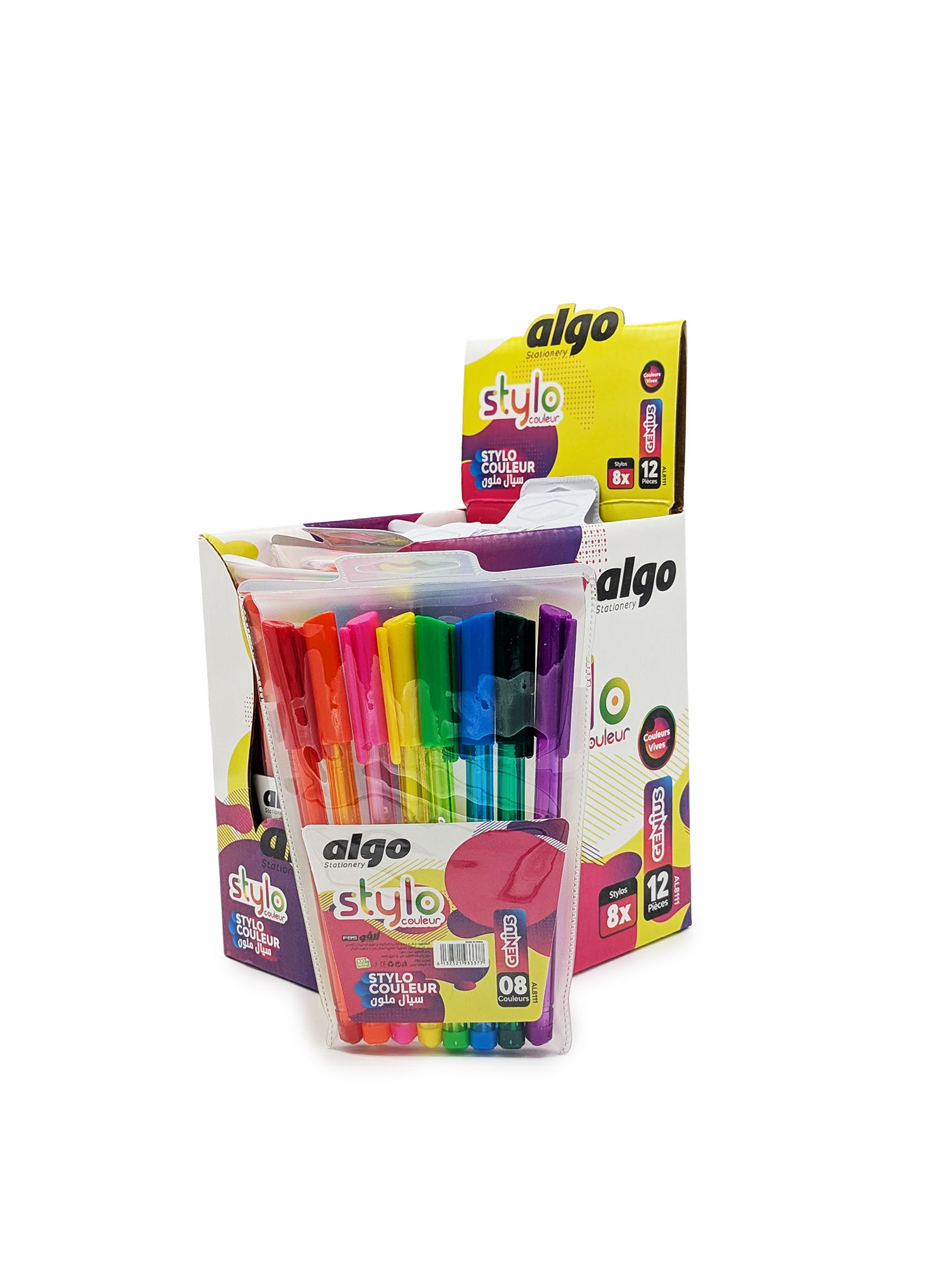 Stylos couleur Algo Genius – étui de 8 couleurs