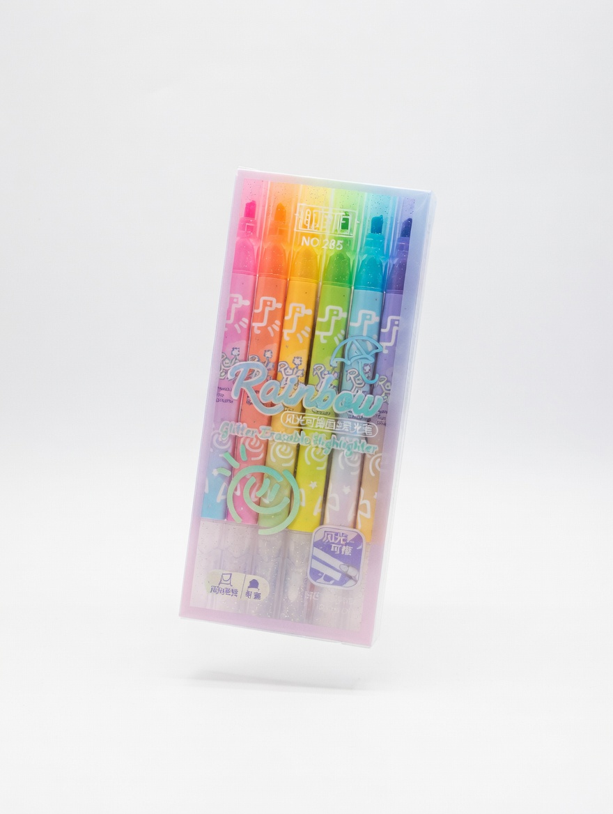 Set de Surligneurs Pailletés Effaçables Rainbow – 6 Couleurs