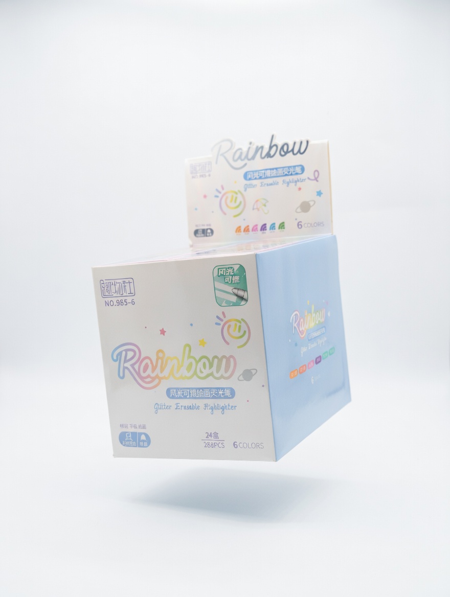 Set de Surligneurs Pailletés Effaçables Rainbow – 6 Couleurs