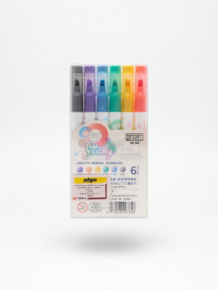 Set de Surligneurs Pailletés Sticky – 6 Couleurs Pastel