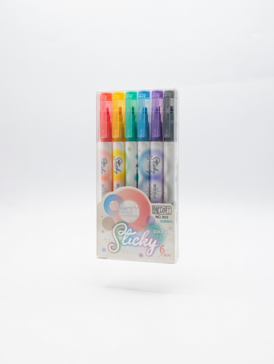 Set de Surligneurs Pailletés Sticky – 6 Couleurs Pastel
