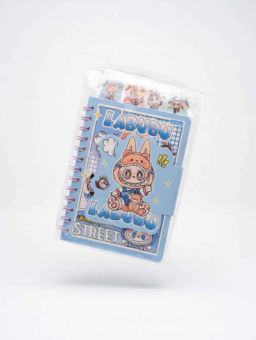 Carnet Spirale A6 Fantaisie avec Stickers – Modèles Labubu & Stitch