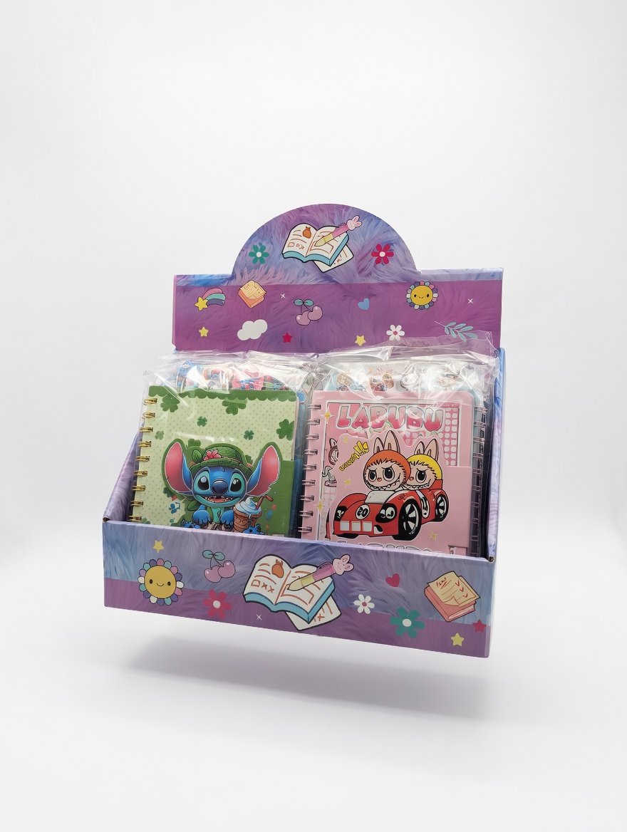 Carnet Spirale A6 Fantaisie avec Stickers – Modèles Labubu & Stitch