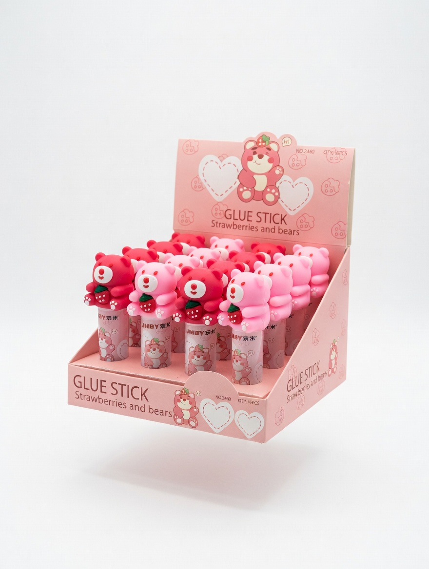Colle Stick Ours Fraise Kawaii – Bâton de Colle Fantaisie