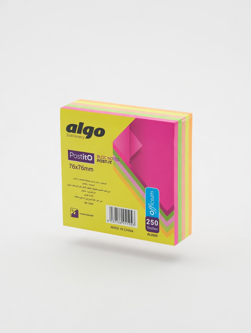 Bloc-notes adhésif Algo PostitO 76x76 mm – 250 feuilles