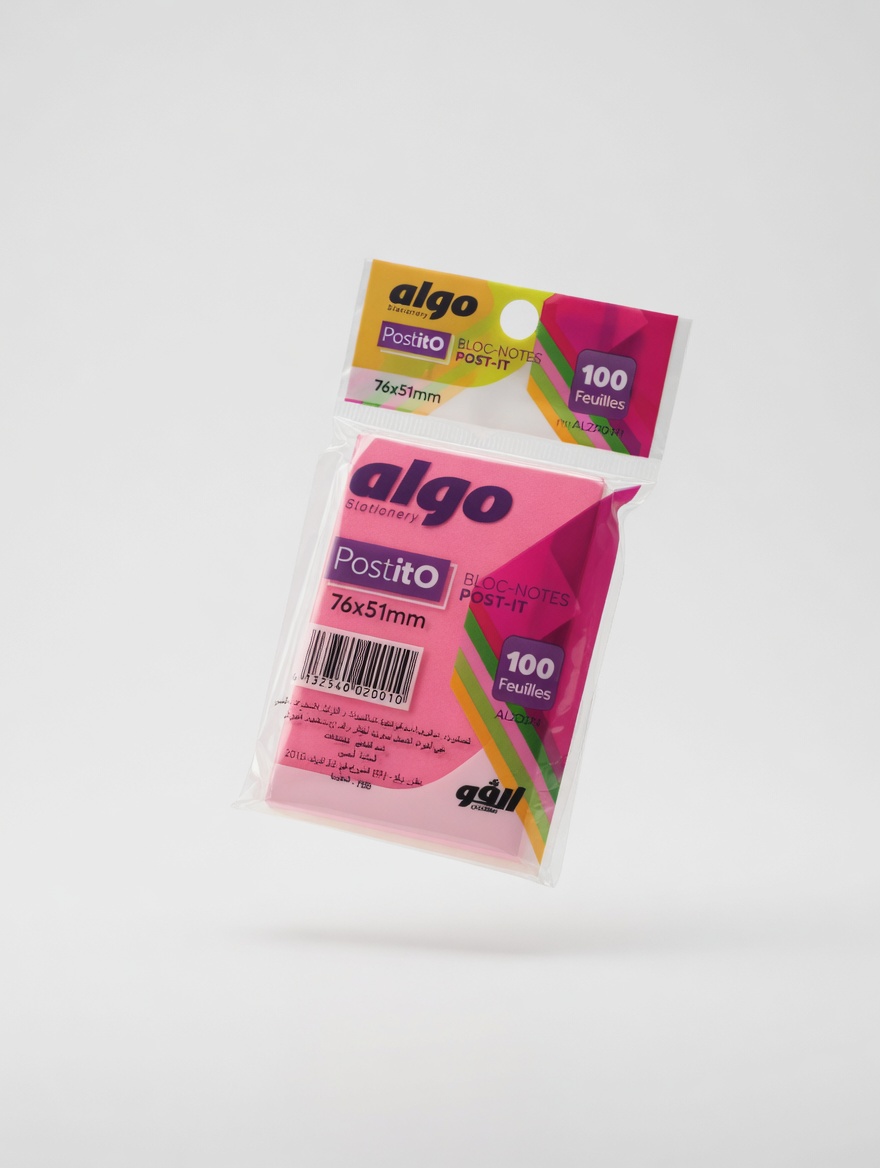 Bloc-notes adhésif Algo PostitO 76x76 mm – 100 feuilles