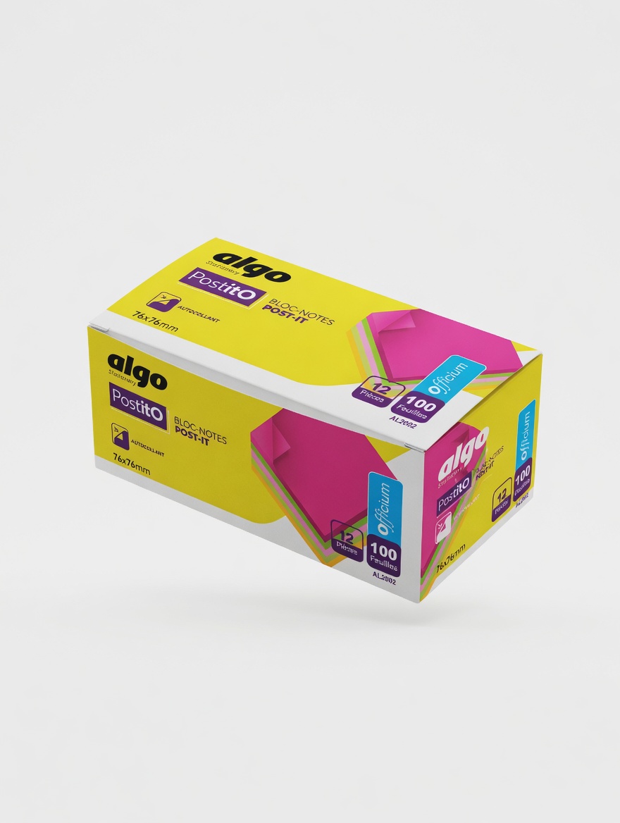 Bloc-notes adhésif Algo PostitO 76x76 mm – boîte de 12