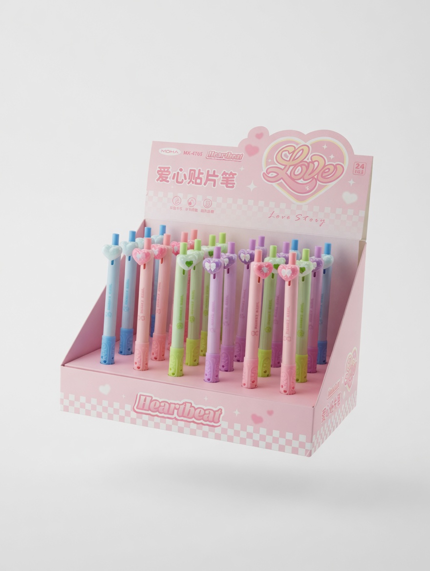 Stylos Coeurs Heartbeat Love - Présentoir 24 Pièces Kawaii