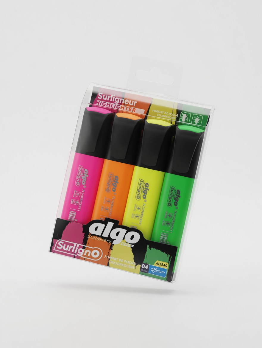 Surligneurs ALGO 4 Couleurs Fluorescents en Blister