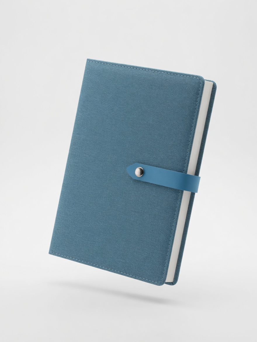 Carnet A5 Cuir Vegan Bouton Pression Bleu Brun Gris