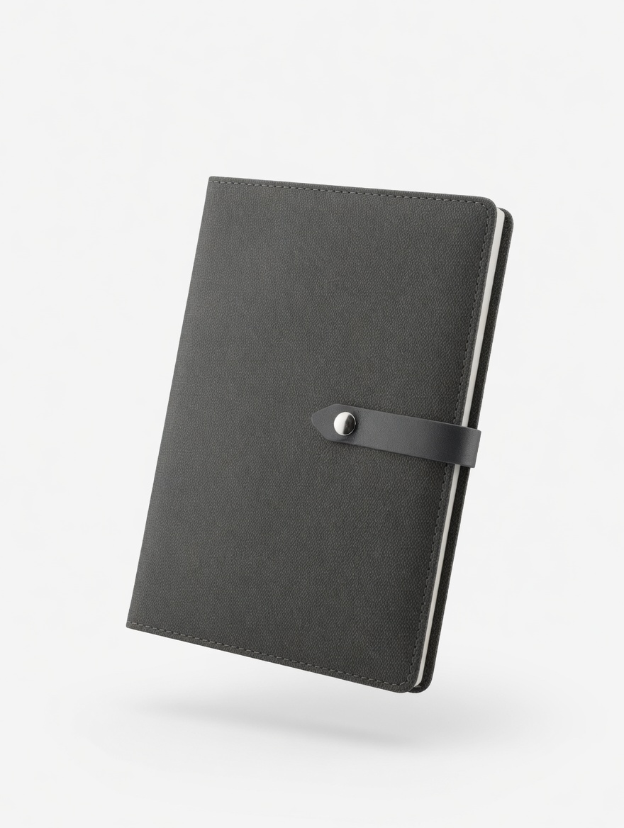 Carnet A5 Cuir Vegan Bouton Pression Bleu Brun Gris