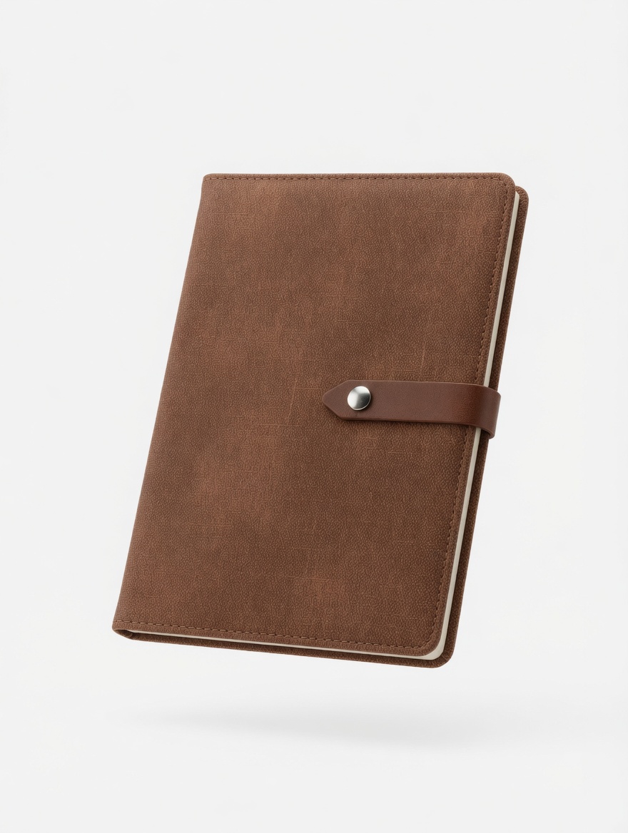 Carnet A5 Cuir Vegan Bouton Pression Bleu Brun Gris