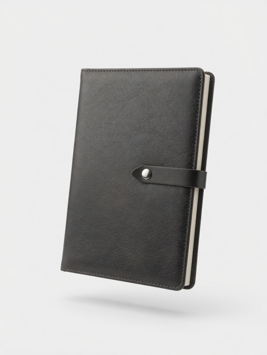 Carnet A5 Cuir Vegan Bouton Pression Bleu Brun Gris