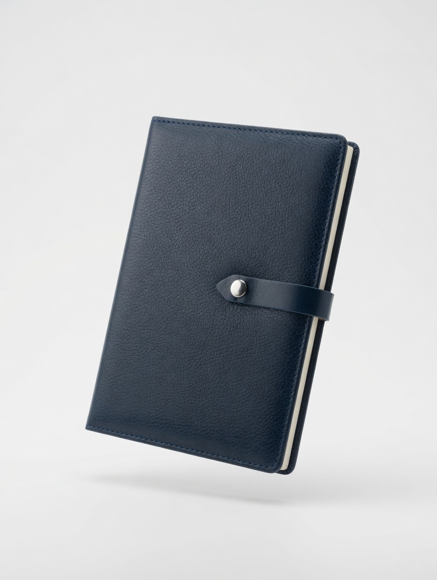 Carnet A5 Cuir Vegan Bouton Pression Bleu Brun Gris