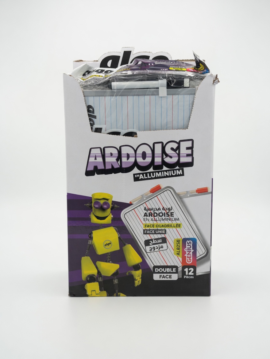 Ardoise blanche double face en aluminium avec feutre – Tableau effaçable scolaire enfant