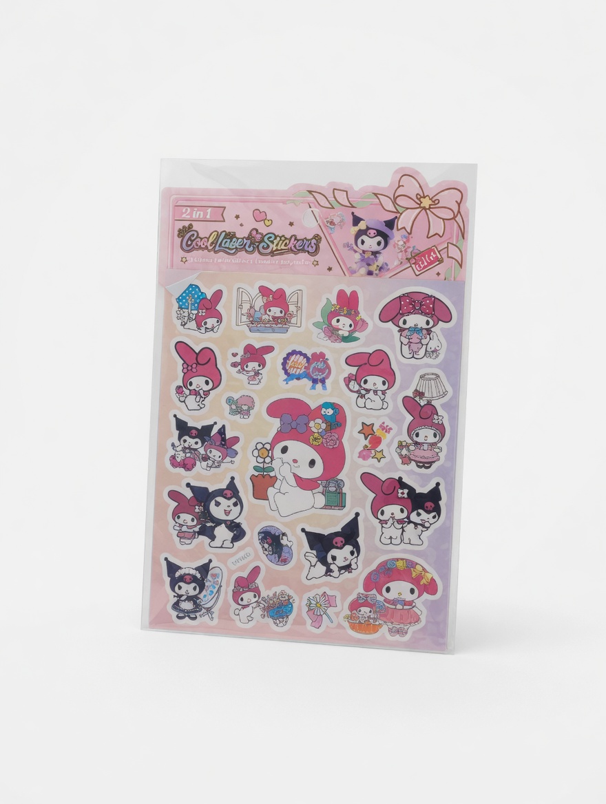 Stickers kawaii 2 en 1 pour enfants – Autocollants décoratifs My Melody, Kuromi et Stitch