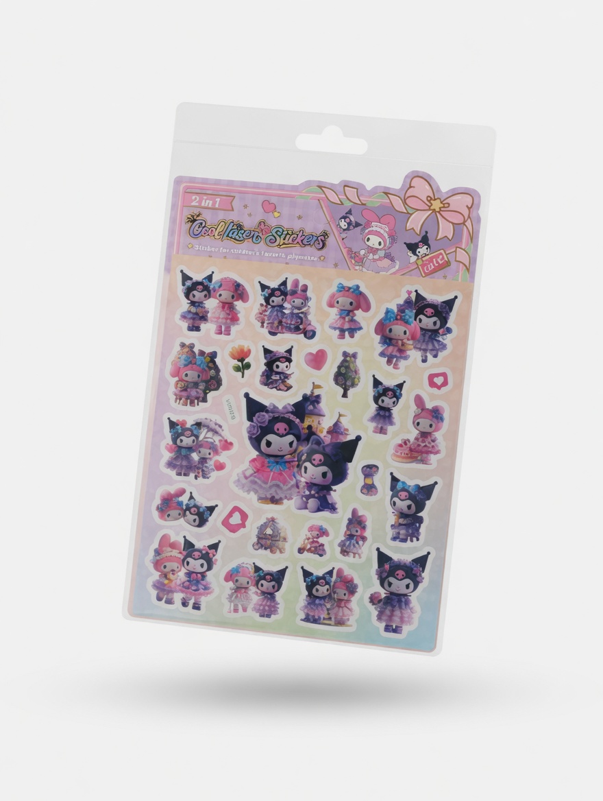 Stickers kawaii 2 en 1 pour enfants – Autocollants décoratifs My Melody, Kuromi et Stitch
