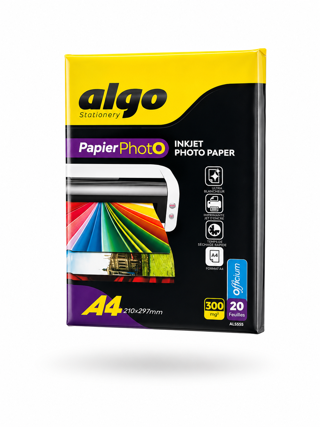Papier Photo Brillant A4 Algo 300g Jet d’Encre 20 Feuilles