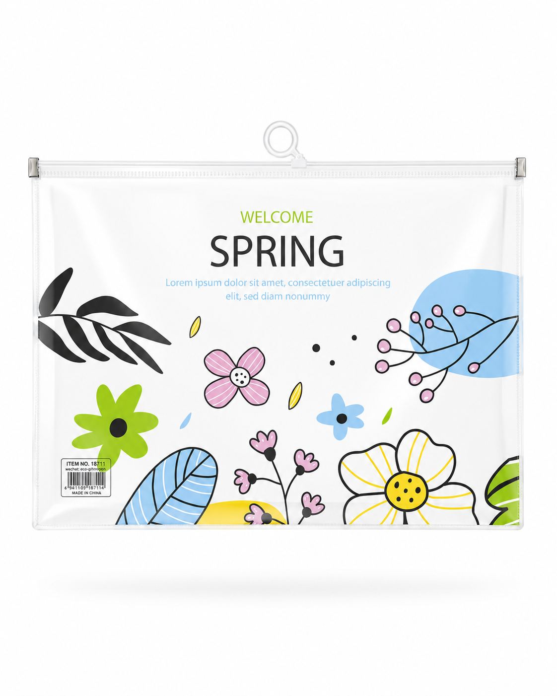 Pochette Zip Transparente A4 Motif Floral Printemps
