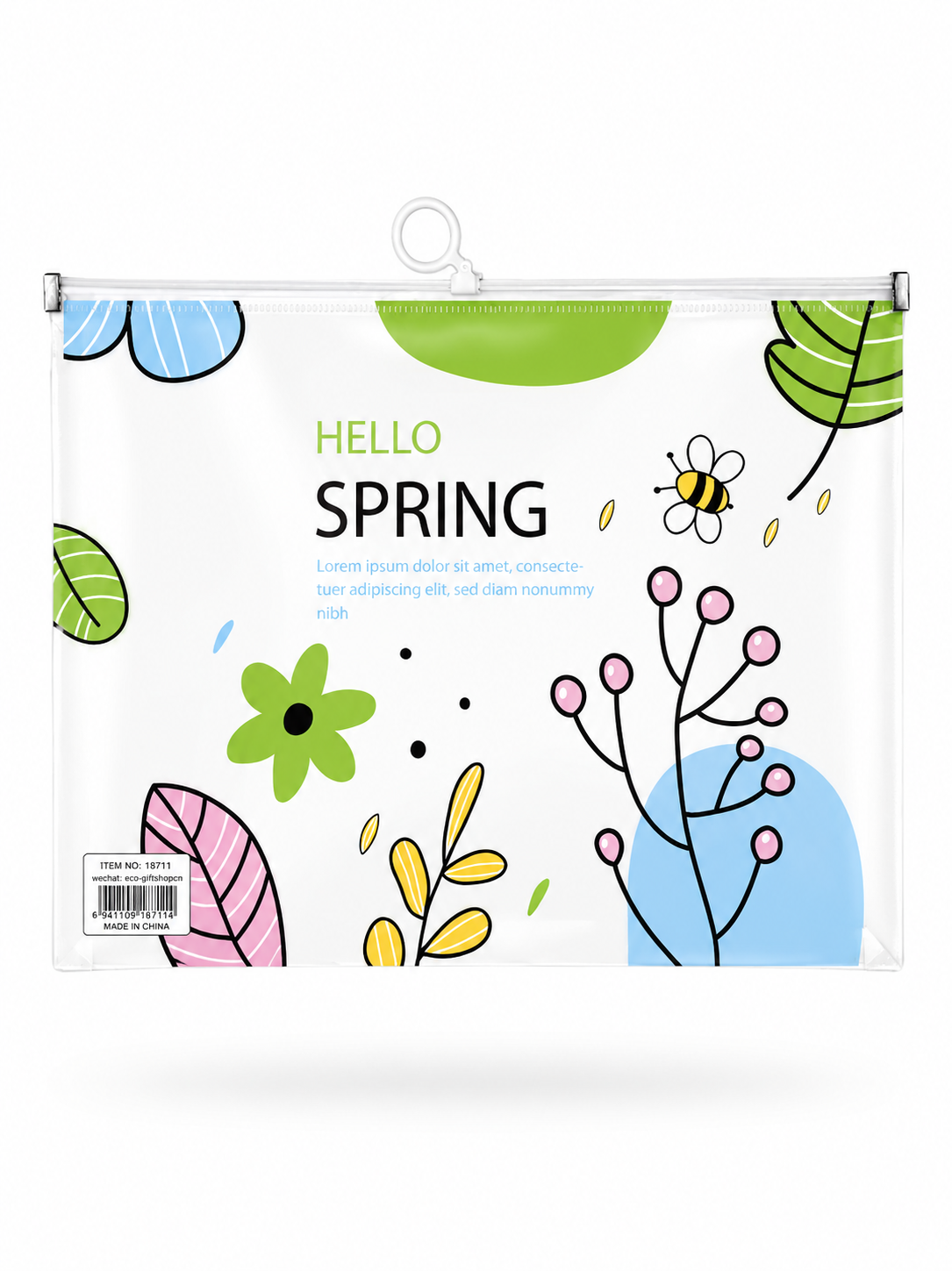 Pochette Zip Transparente A4 Motif Floral Printemps