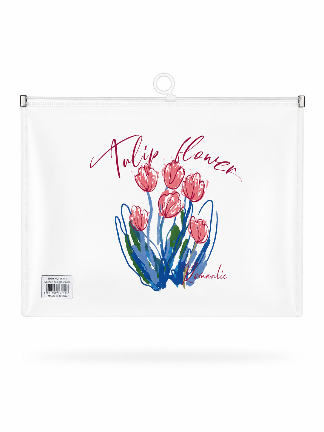 Pochette Zip Transparente A4 Motif Floral Moderne
