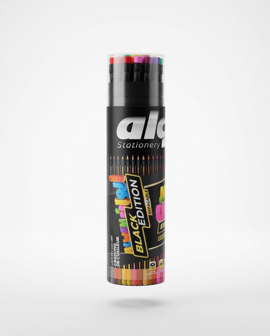 Crayons Couleur Bois Noir AL2623 Effaçables x24