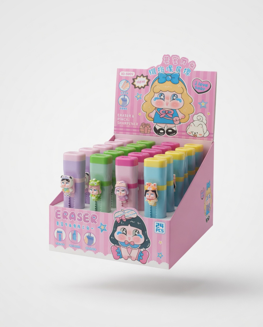Gomme Taille-Crayon 2 en 1 Kawaii Animaux