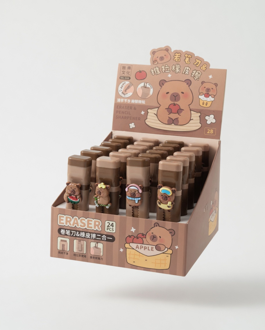 Gomme Taille-Crayon 2 en 1 Kawaii Animaux