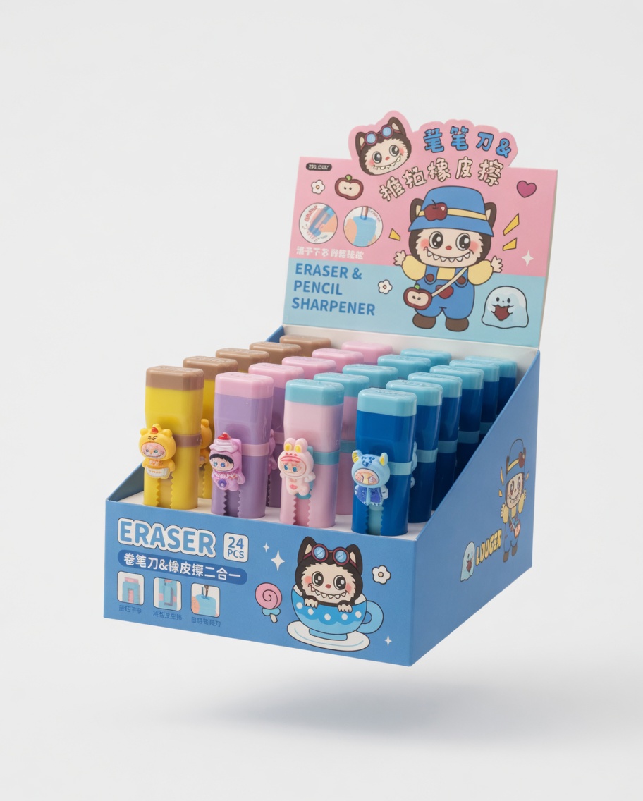 Gomme Taille-Crayon 2 en 1 Kawaii Animaux