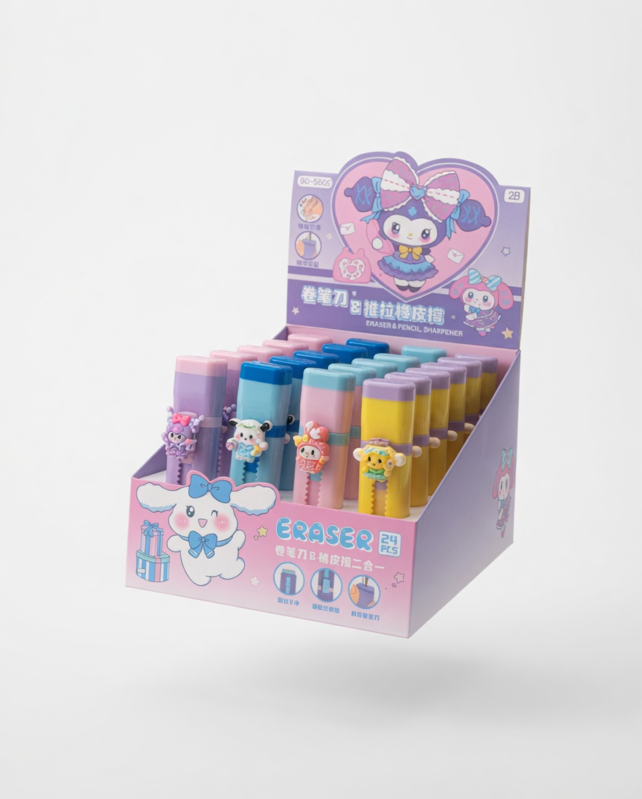 Gomme Taille-Crayon 2 en 1 Kawaii Animaux