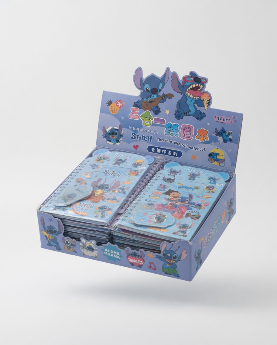 Carnet à Spirales 3-en-1 Kawaii avec Stickers et Badge