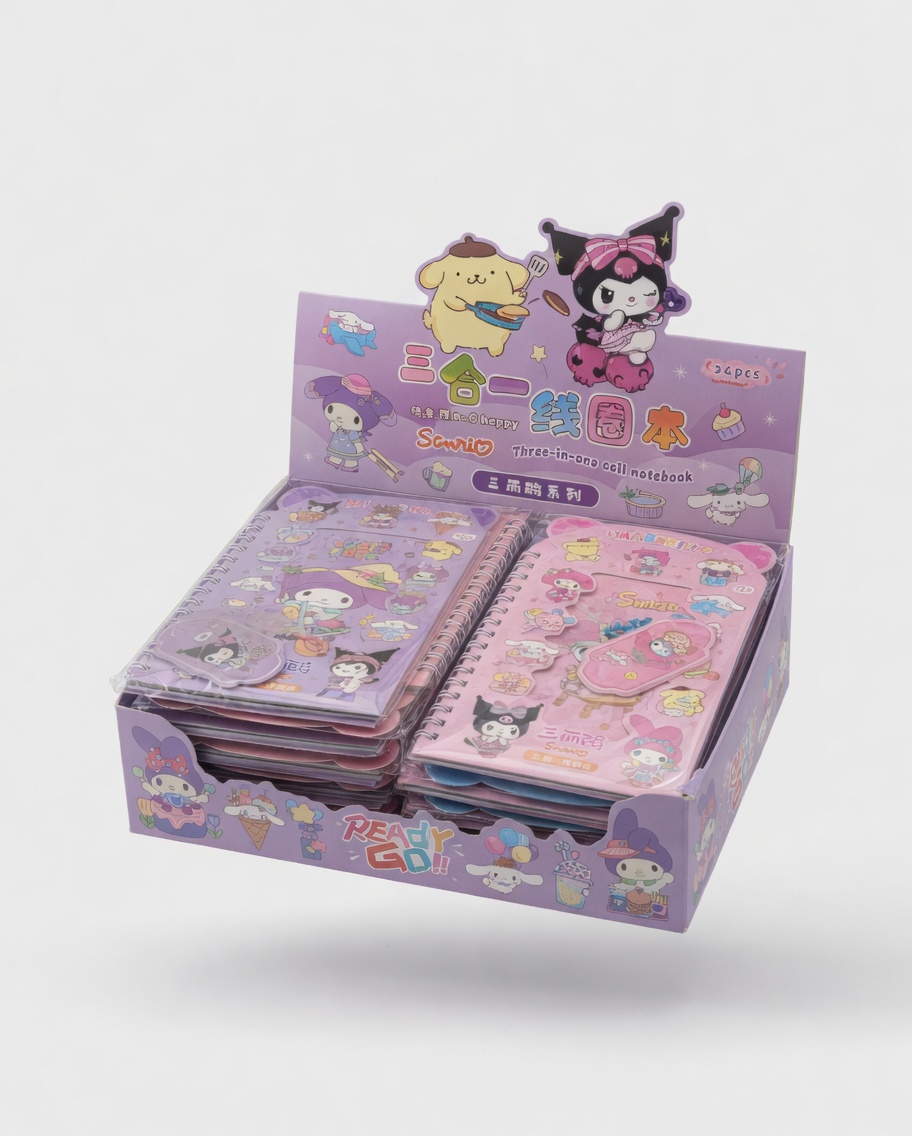 Carnet à Spirales 3-en-1 Kawaii avec Stickers et Badge