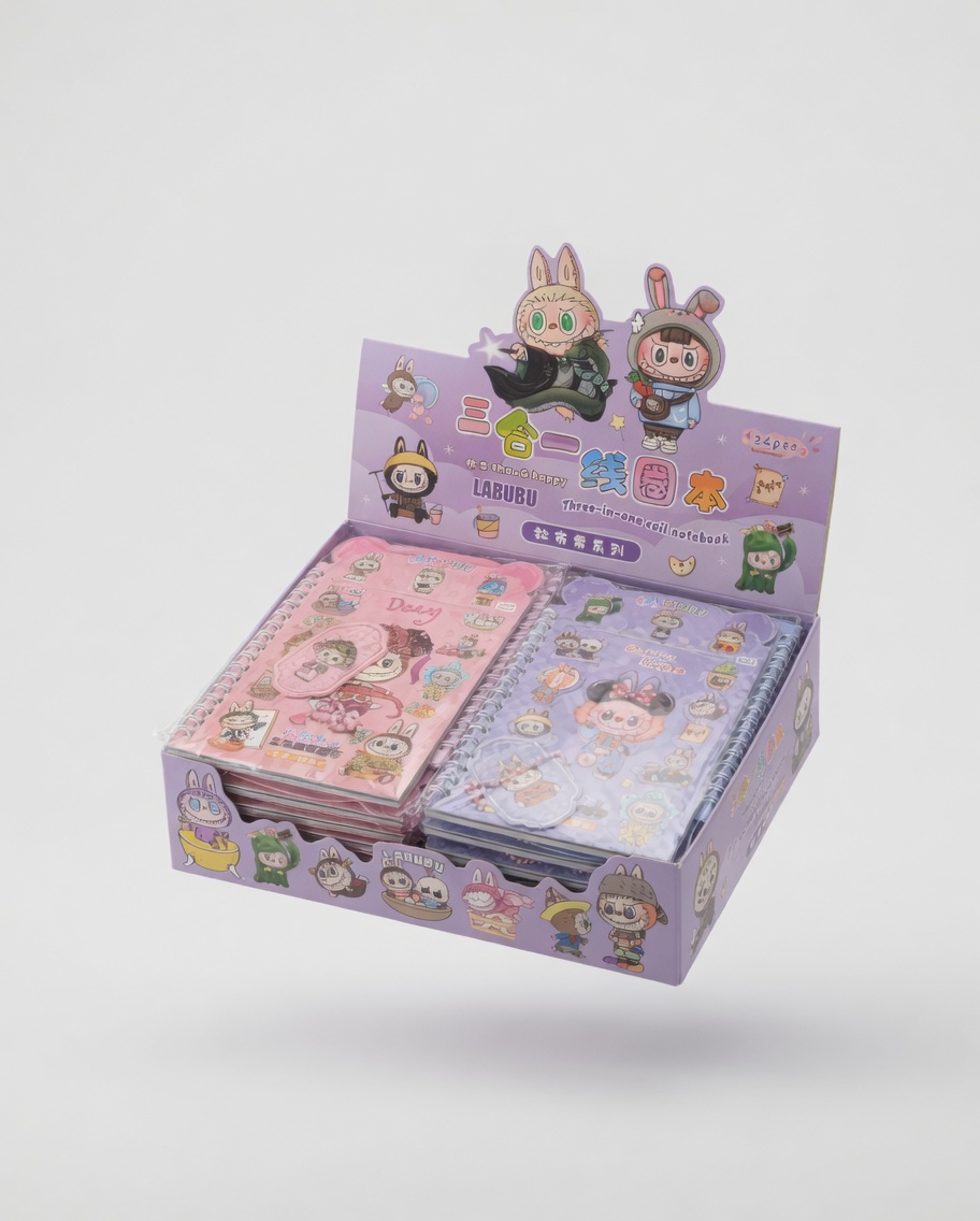 Carnet à Spirales 3-en-1 Kawaii avec Stickers et Badge