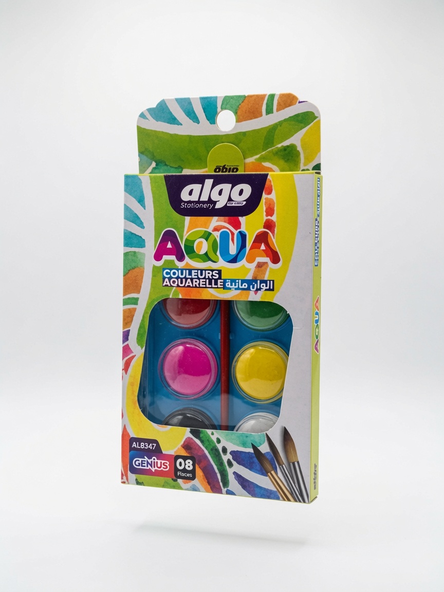Palette Aquarelle Aqua Algo 8 Couleurs | Kit avec Pinceau