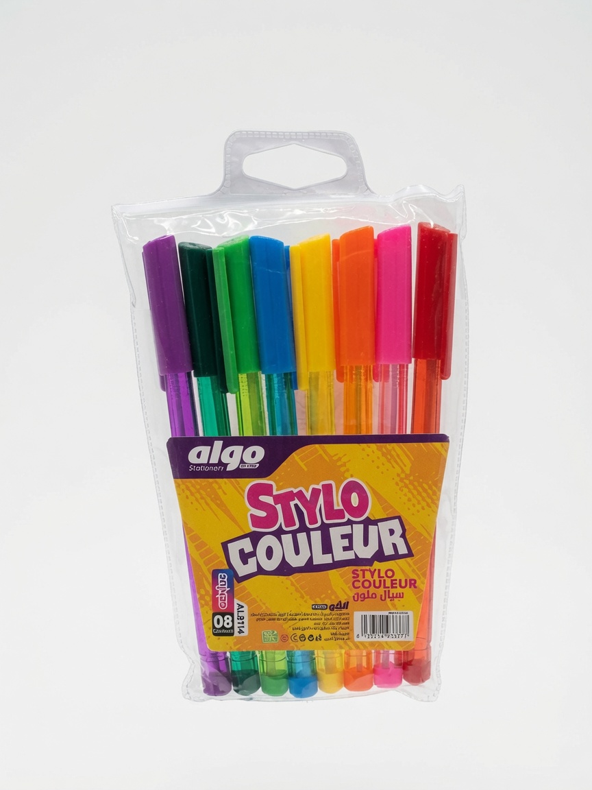 Stylos de Couleur Algo 8 Couleurs | Stylos à Bille Scolaires