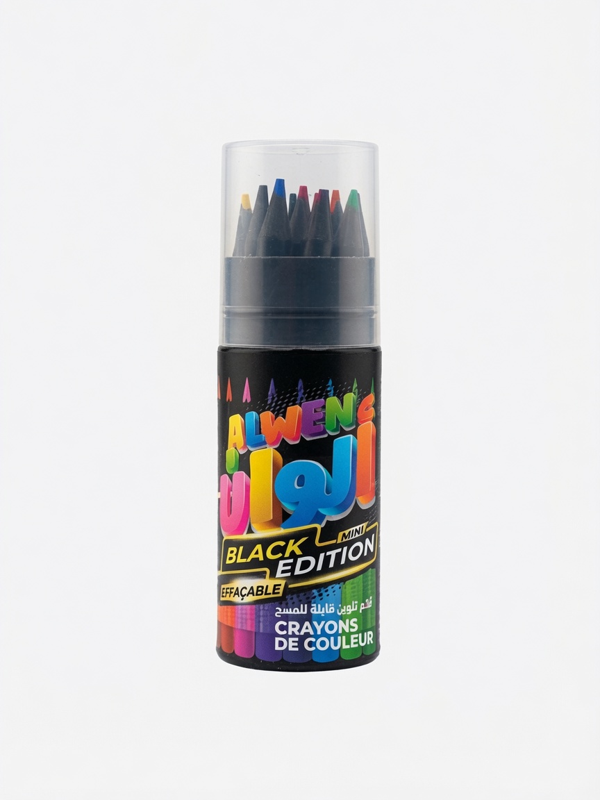 Mini Crayons de Couleur Alwan Algo | Black Edition Effaçable