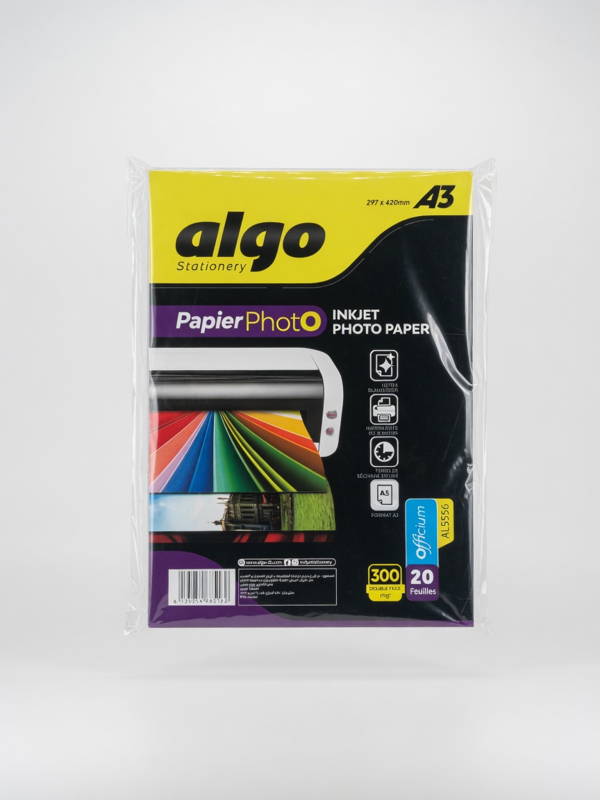 Papier Photo Jet d'Encre A3 Algo 300g | Paquet de 20 Feuilles Double Face