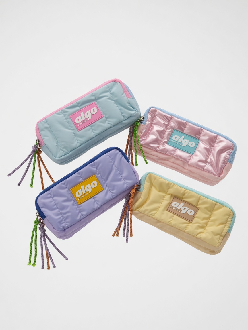 Trousse Scolaire Matelassée Pastel Algo | Trousse Style Doudoune à Cordons