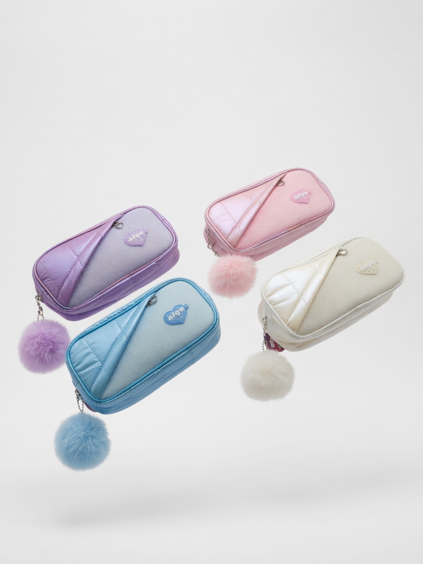 Trousse Scolaire Rectangulaire Bimatière Algo | Trousse Pastel avec Pompom