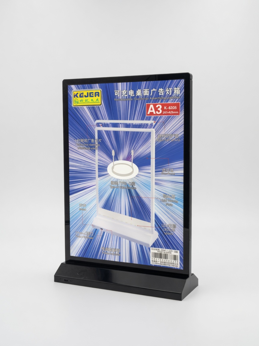 Cadre Lumineux LED Publicitaire A3 | Porte-Affiche de Comptoir Rechargeable