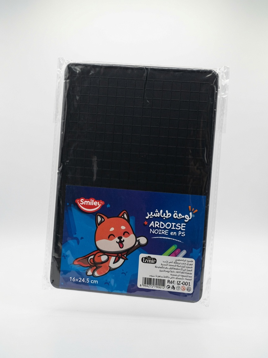 Ardoise Noire en PS 16x24.5 cm Izmir IZ-001 | Ardoise Écolier Quadrillée pour Craie