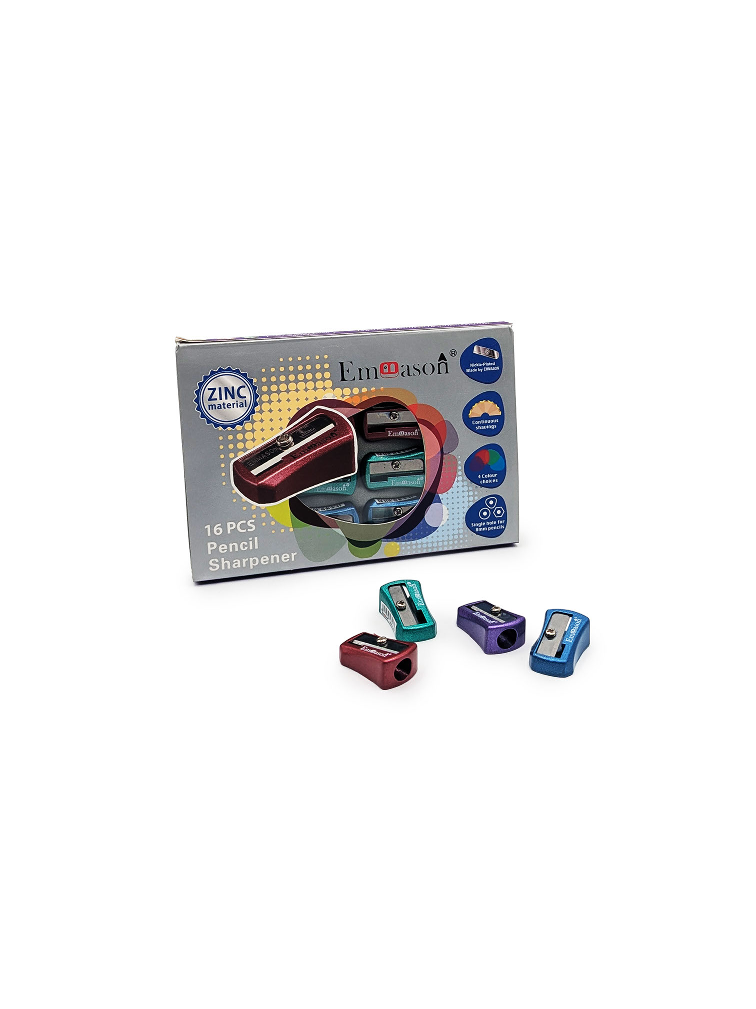 Taille-crayon métal classique zinc – boîte de 16