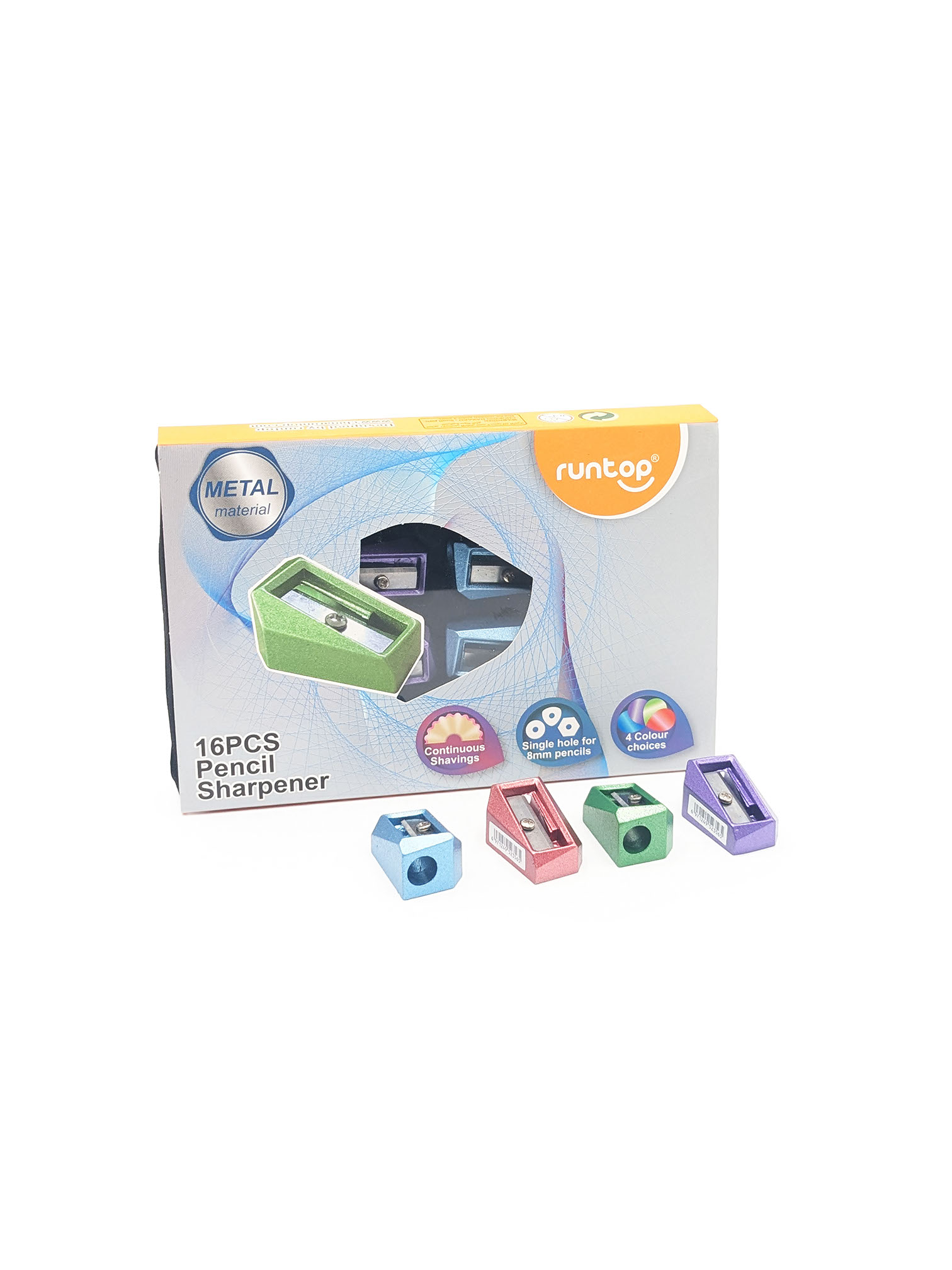 Taille-crayon métal carré Runtop – boîte de 16
