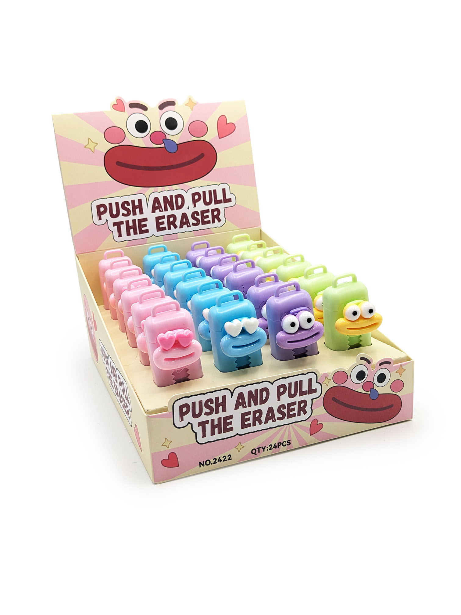 Gomme push and pull fantaisie – lot de 24