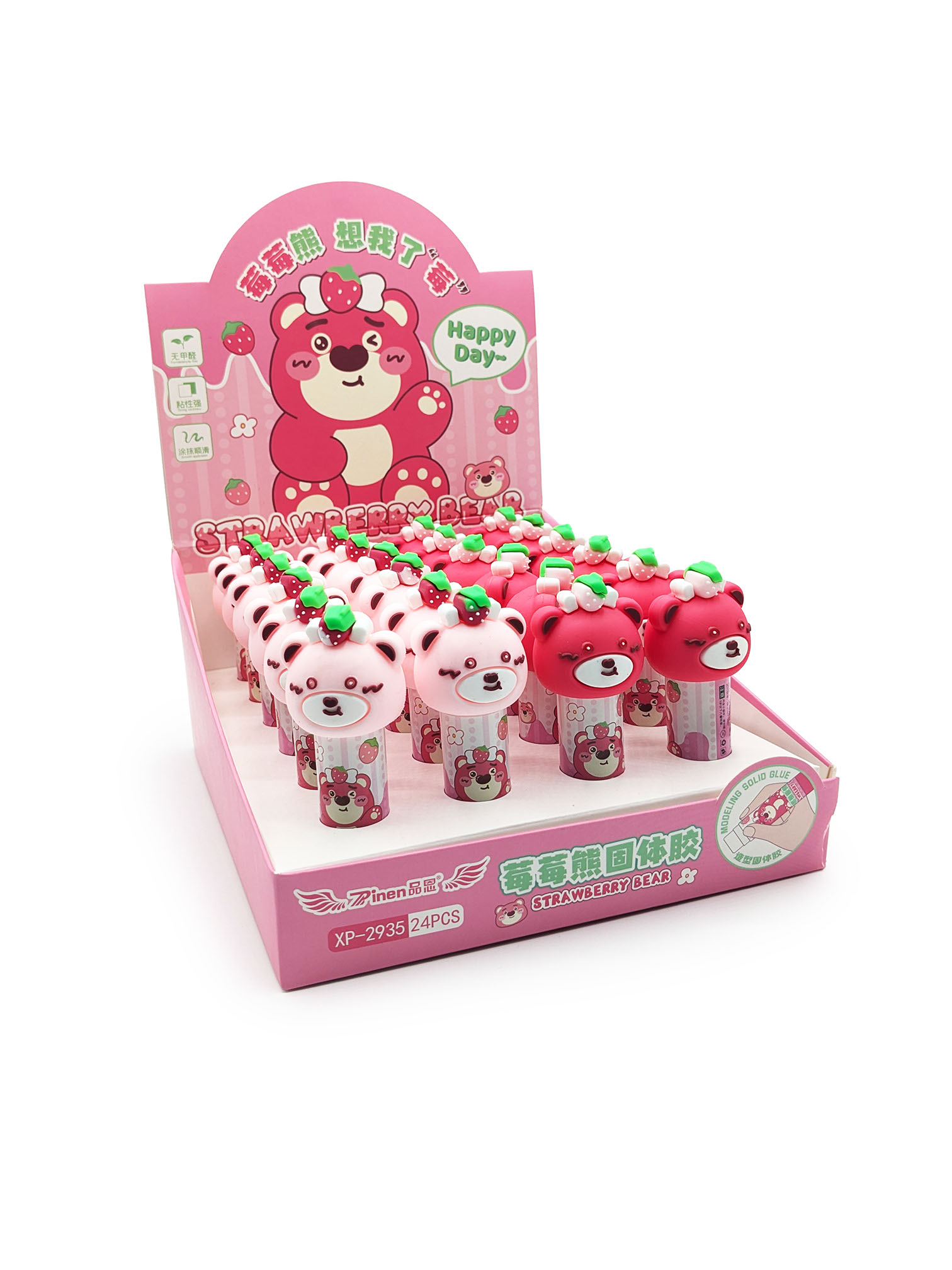 Bâton de colle Strawberry Bear kawaii – lot de 24