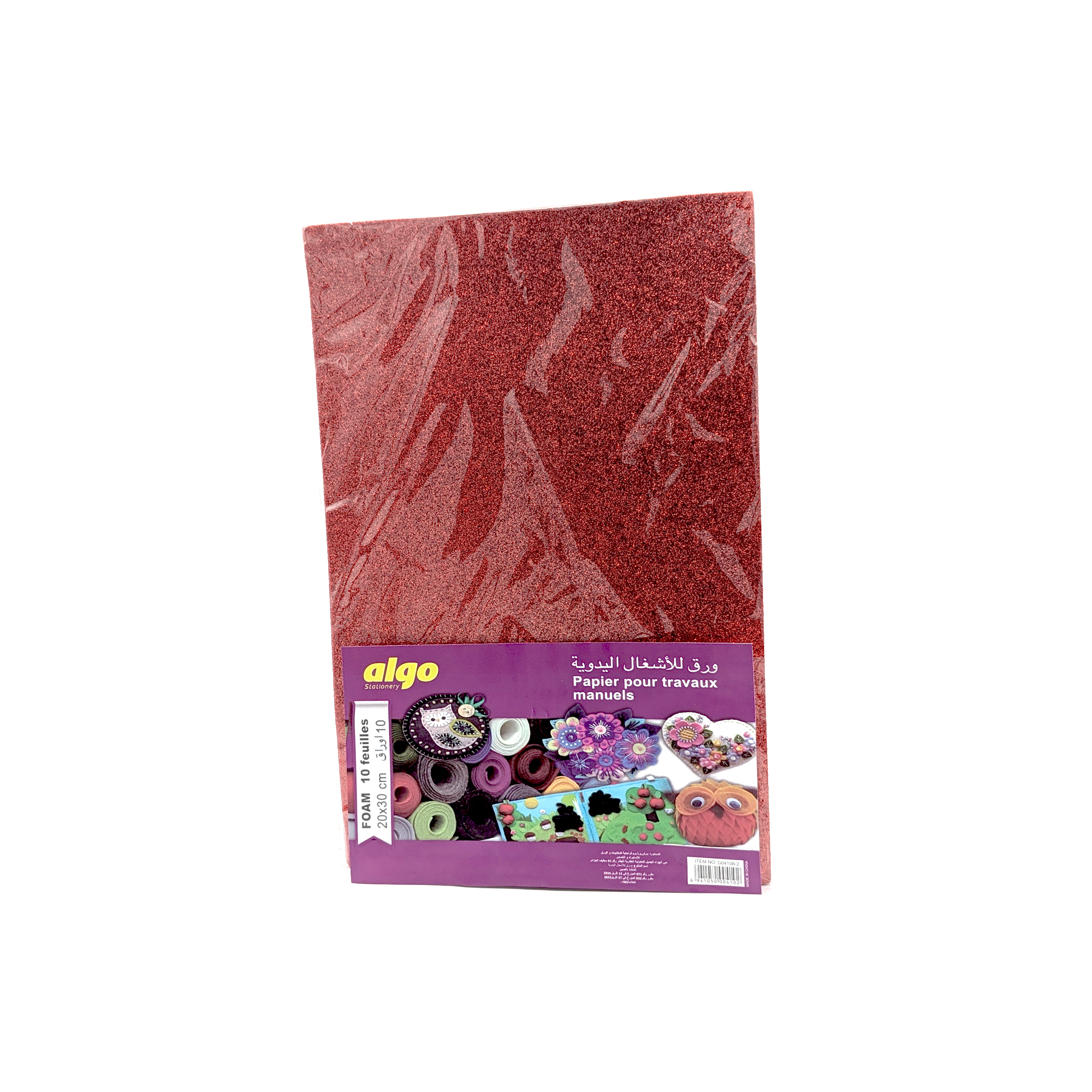 Papier mousse pailleté rouge Algo – lot de 10